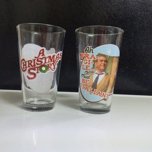 A CHRISTMAS STORY 12 OZ TALL GLASS WARE SET FRAGILE FAMOUS MOVIE QUOTES